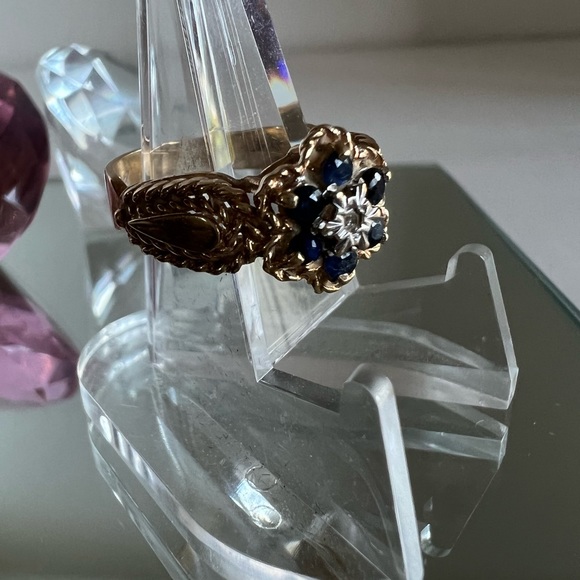 Vtg 10k yellow gold sapphire diamond Italian ring⭐️ - Picture 11 of 13